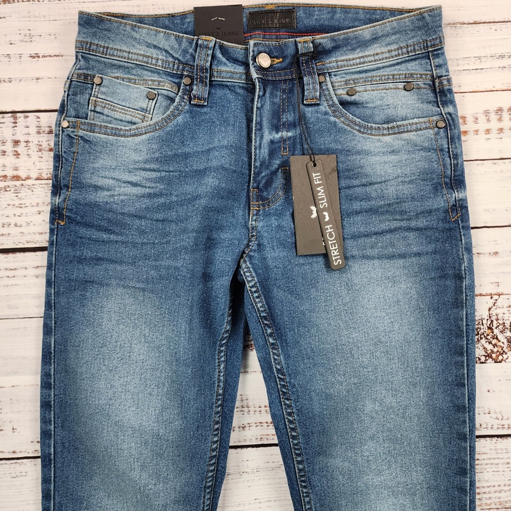 Steve's Jeans Tully Stretch Slim Fit 28x30 Axton Blue Medium Wash 42MWXPT NWT